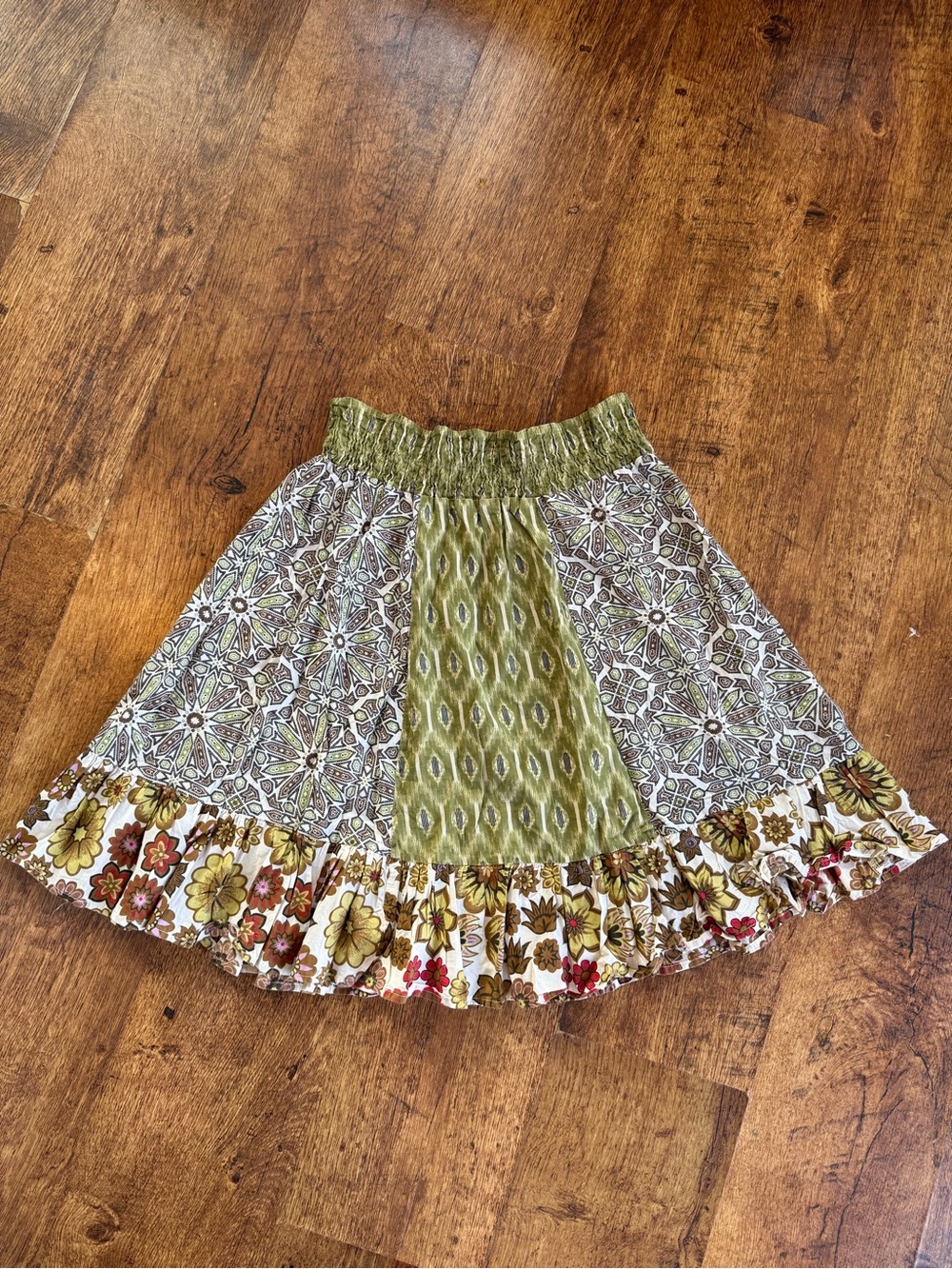 She’s Cool 100% Cotton Boho Patterned Midi Skirt Ruffle Sz M